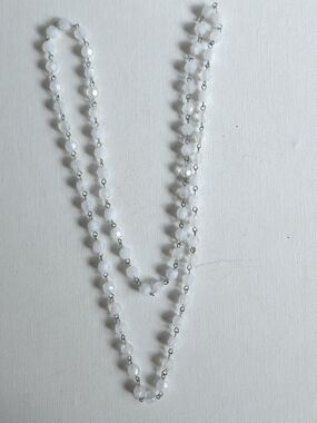 Vintage Milk Glass & Clear Crystal Faceted Beaded Chain Necklace – Long Flapper